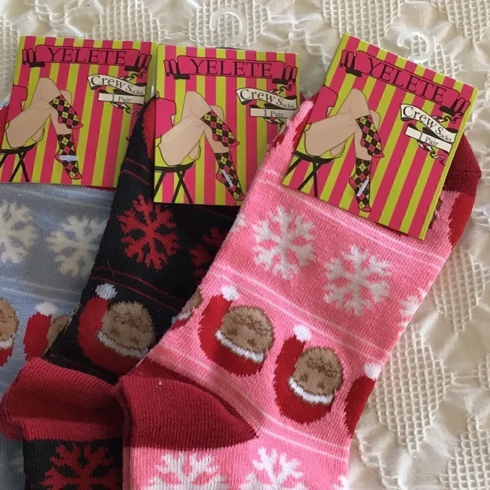 Bundle of Christmas Cats Socks in red/Pink, Black/Red and Blue/White NEW